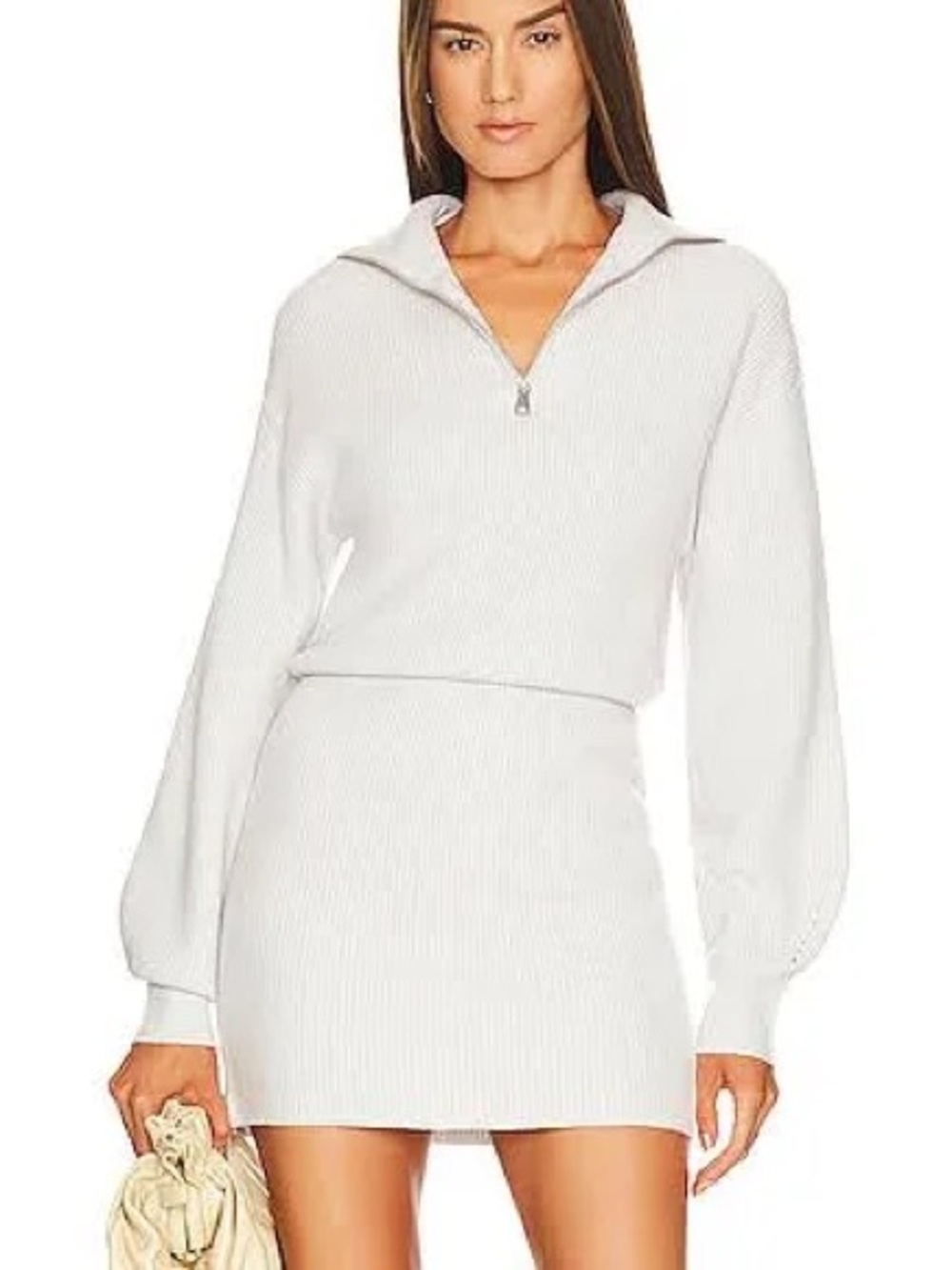 Steve Madden White Ribbed Half-Zip V-Neck Sweater Dress